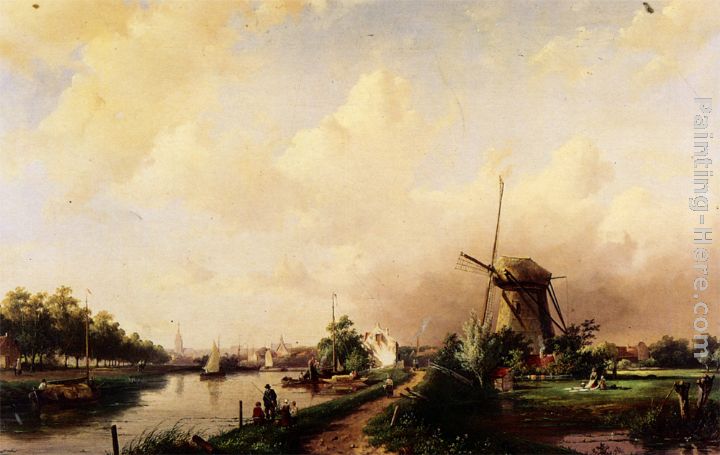 A River Landscape painting - Charles Henri Joseph Leickert A River Landscape art painting